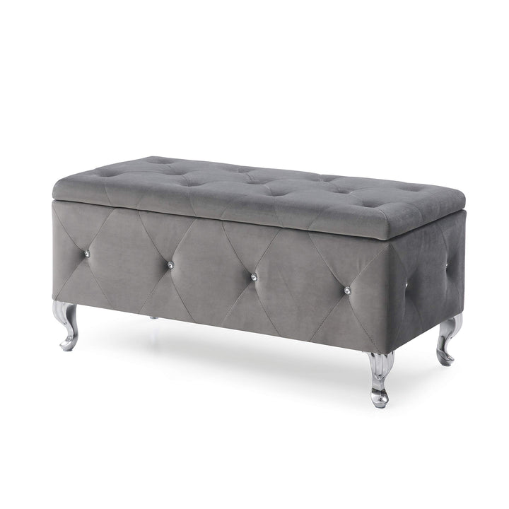 AC Pacific Glam 38 Inches Storage Ottoman Bench for Bedroom Living Room Entryway Fabric - Grey