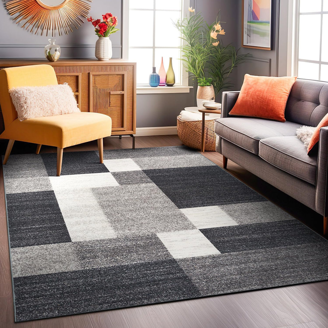 Rugshop Modern Boxes Design Non-Slip Area Rug 3'3" x 5' Gray 3'3" x 5' - Gray