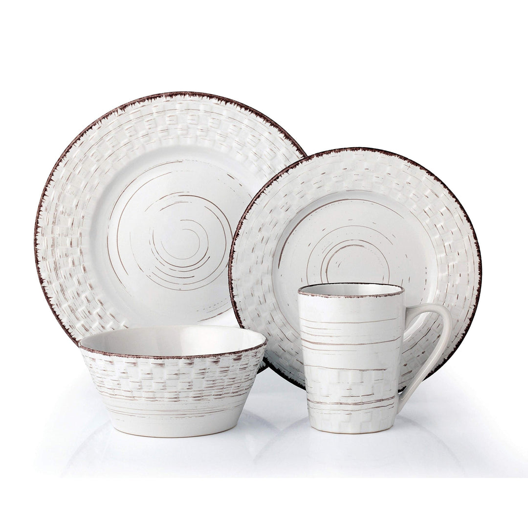 Home 16 Piece Distressed Weave Dinnerware Set-White White Solid Casual Farmhouse