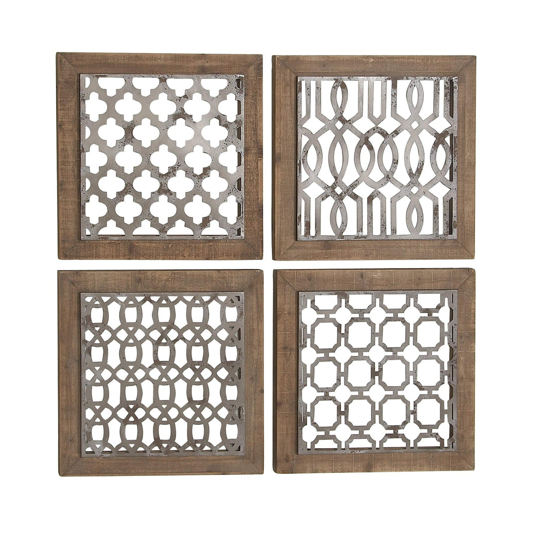 Set of 4 Traditional 19 Inch Brown and Black Geometric Wall Decor Wood