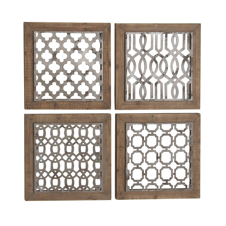 Set of 4 Traditional 19 Inch Brown and Black Geometric Wall Decor Wood