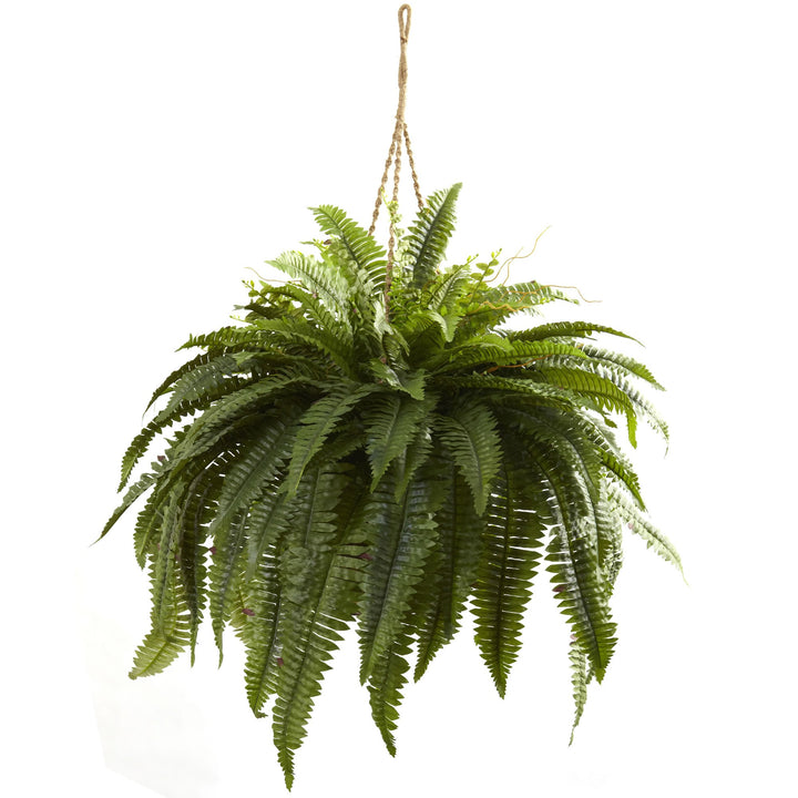 Nearly Natural 6788 Double Giant Boston Fern Hanging Basket Green