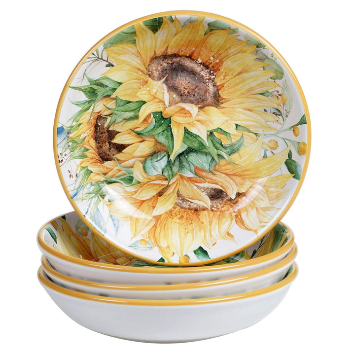 Sunflower Fields 9-inch Soup/pasta Bowls (Set Of 4) Multi Color White Yellow