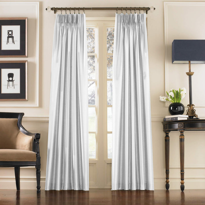 Marquee Faux Silk Pinch Pleat/Back Tab Lined Curtain Panel 120-inch White 120 Inches - White