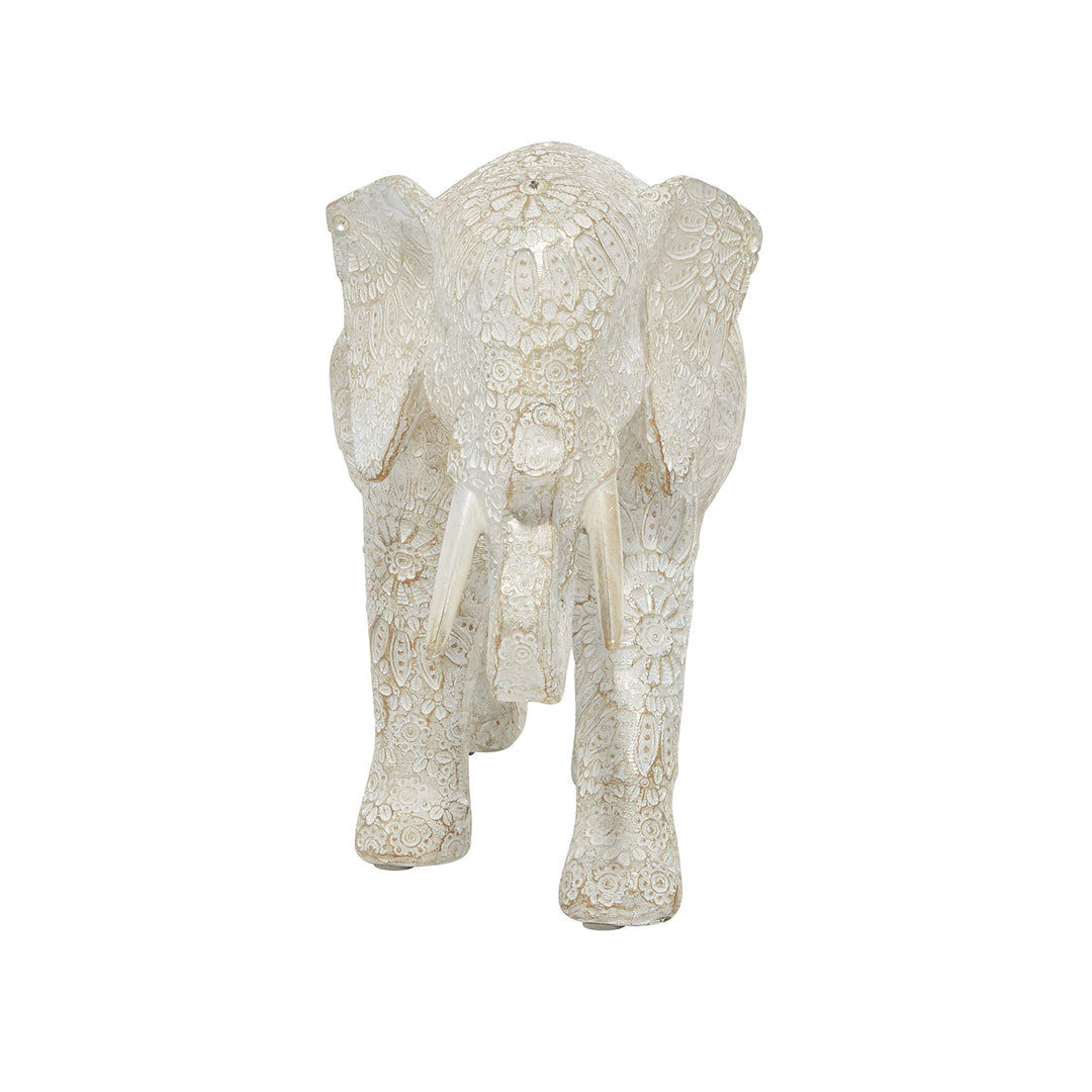 Large White Indian Elephant Sculpture with Rhinestone Accents 5 X 14 9 Cream