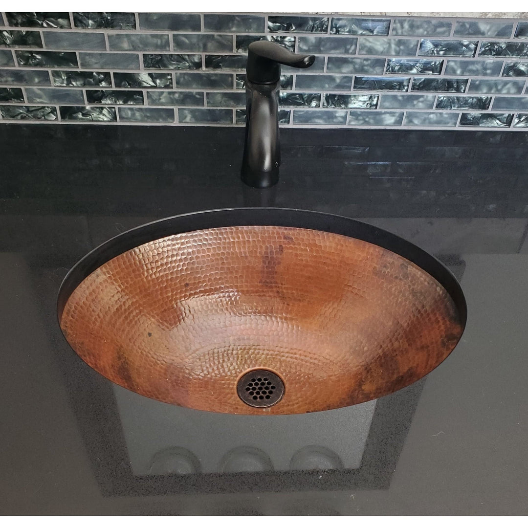 19" Oval Copper Bathroom Sink in Natural 19' X 14' X 5" Antique Finish Hammered