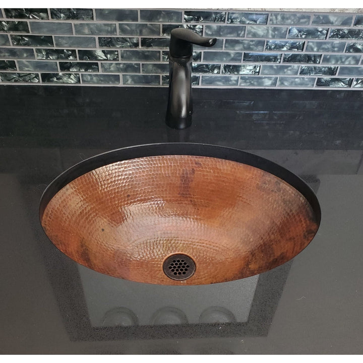 19" Oval Copper Bathroom Sink in Natural 19' X 14' X 5" Antique Finish Hammered