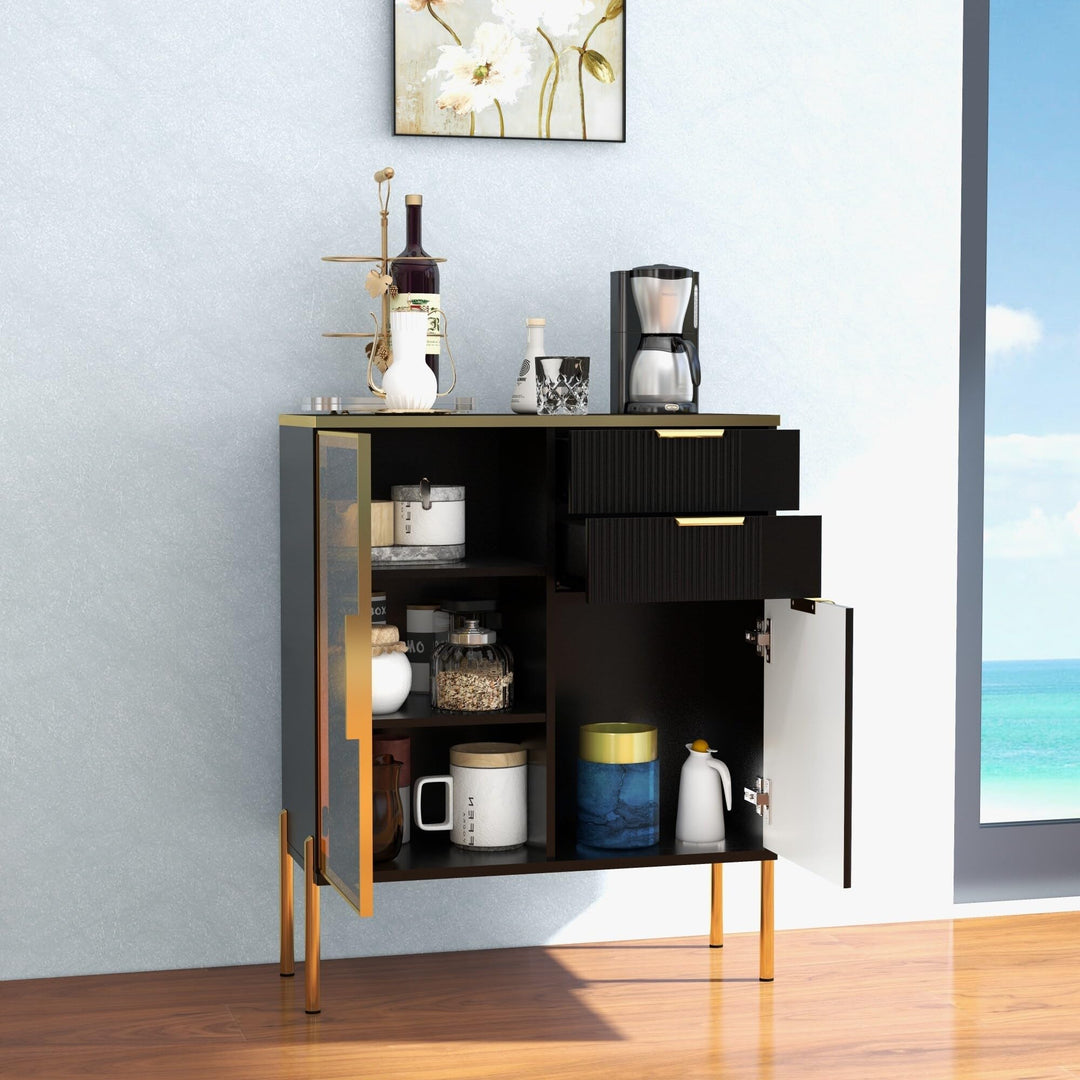 Corrugated Two-Drawer Door Cabinet Black Modern Contemporary MDF Includes