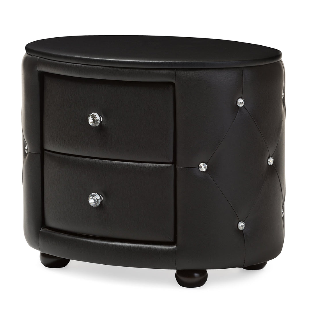 Baxton Studio Davina Hollywood Glamour Style Oval 2-Drawer Faux Leather