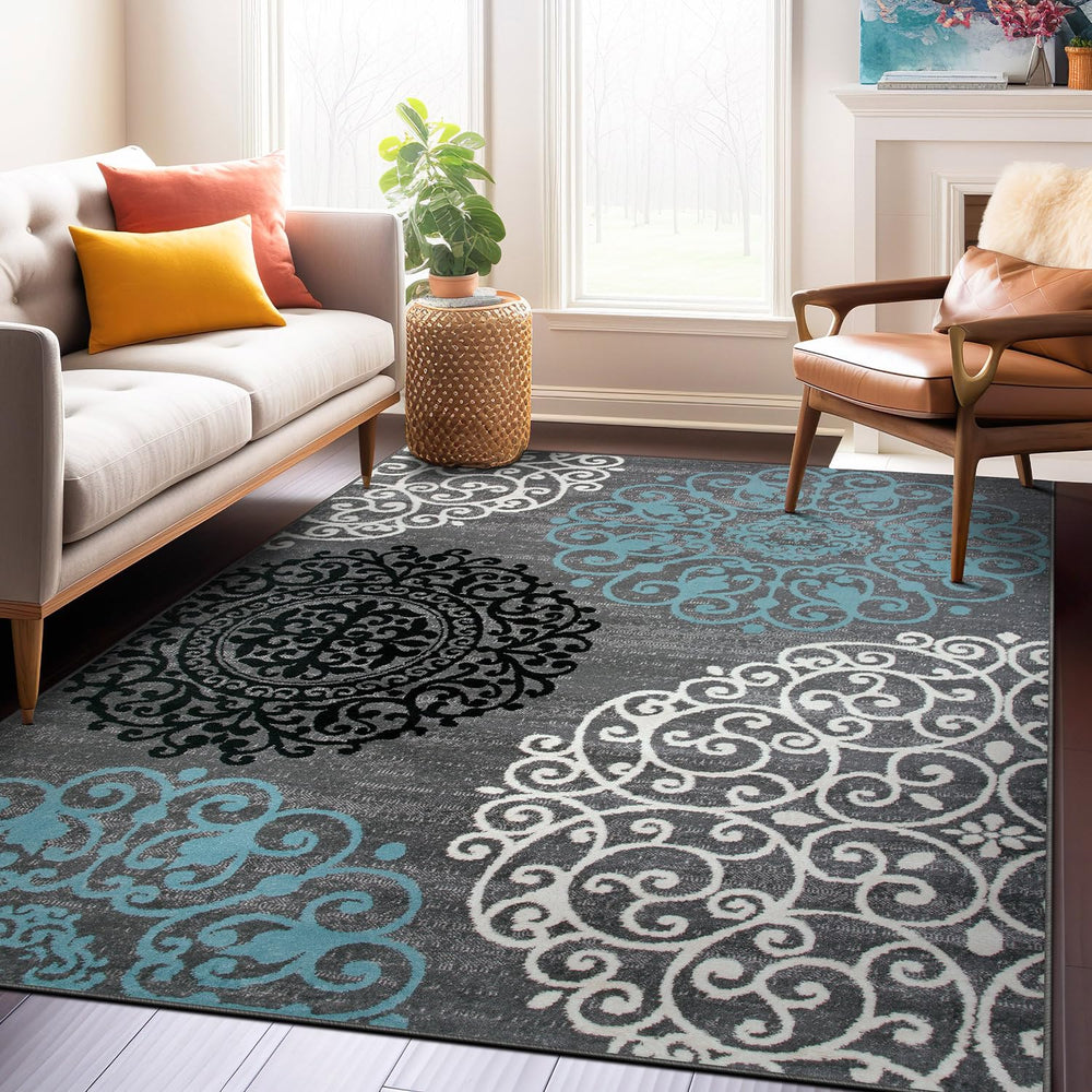 Rugshop Contemporary Modern Floral Design Area Rug 8'8" x 12" Gray 8'8" x 12' - Gray