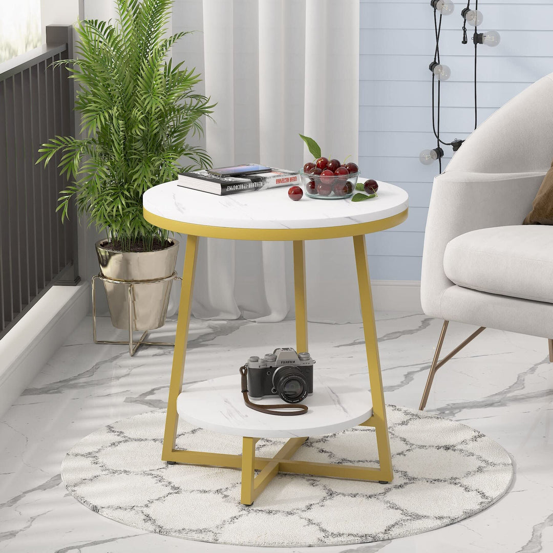 Modern Gold End Table Round Marble Side Nightstand Bedside Small offee Accent