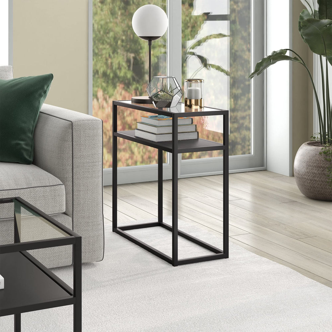 24'' Wide Rectangular Side Table Black Mid-Century Modern Glass Metal Steel - Diamond Home USA