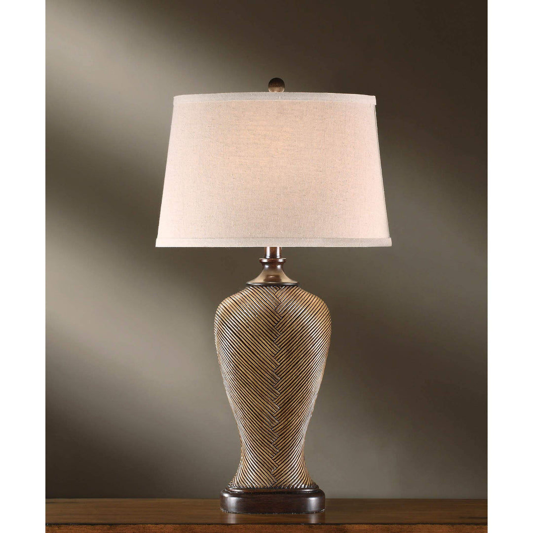 Rattan and Wood 32-inch Table Lamp - Brown Red Traditional