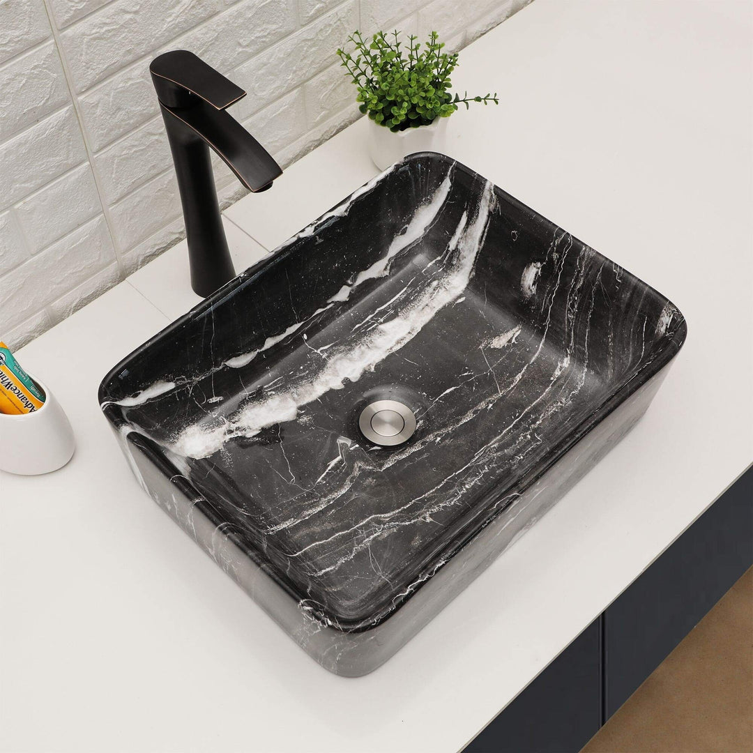 19"x15" Rectangular Marble Ceramic Bathroom Vessel Sink Art Basin Black - Diamond Home USA