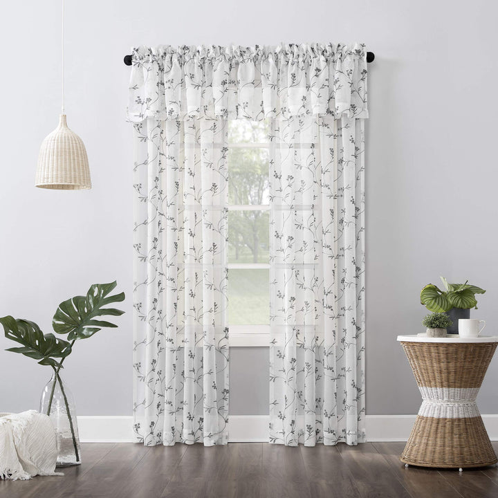 No. 918 Delia Embroidered Floral Sheer Rod Pocket Curtain Valance