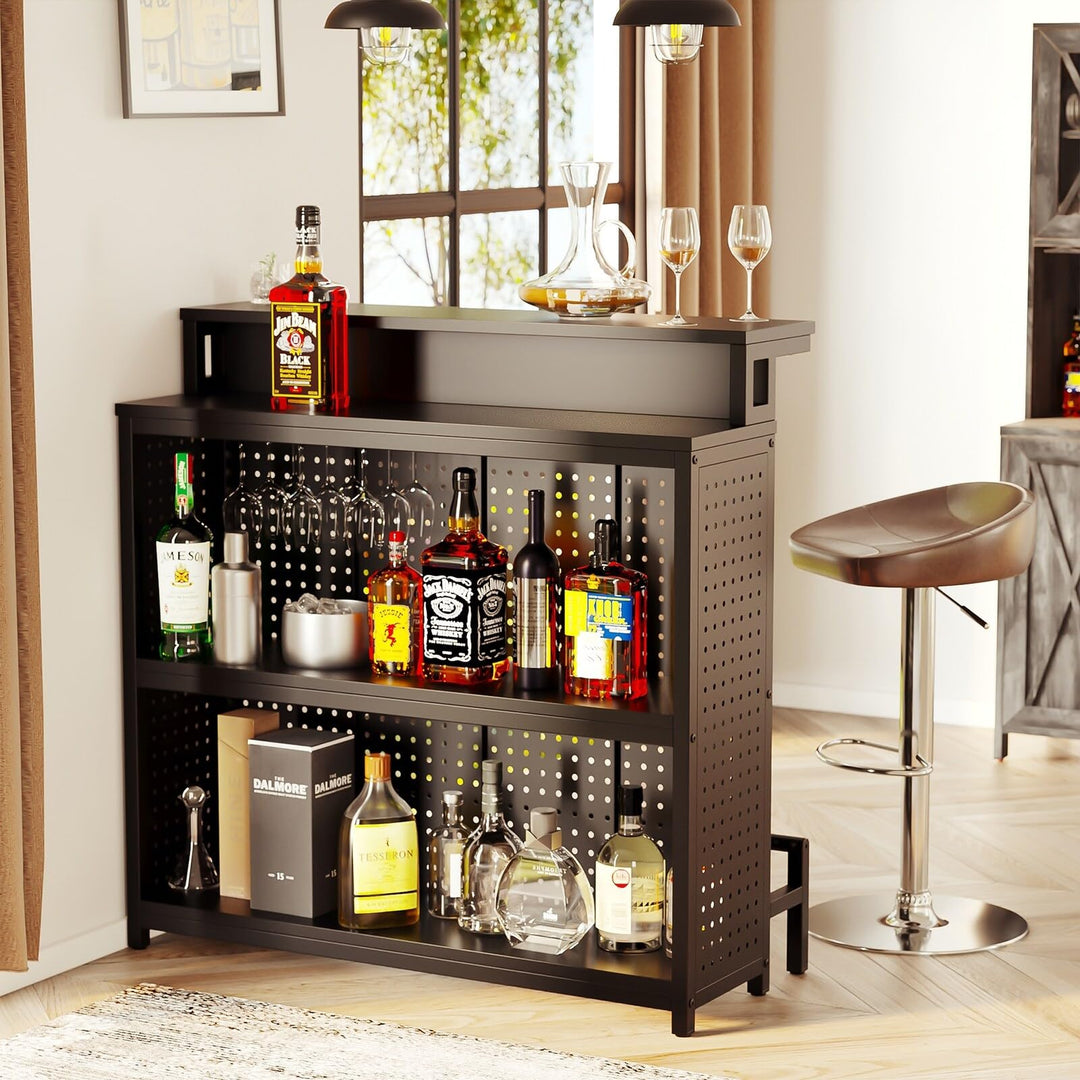 Home Bar Table Unit with Led Lights mware Racks Black Modern Contemporary