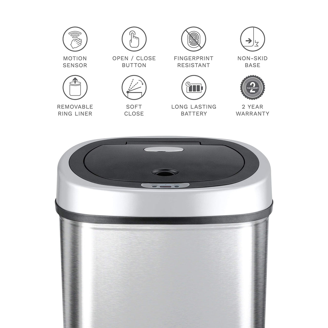 Stainless Steel 11.1-Gallon Motion Sensor Trash Can Silver Oval Metal