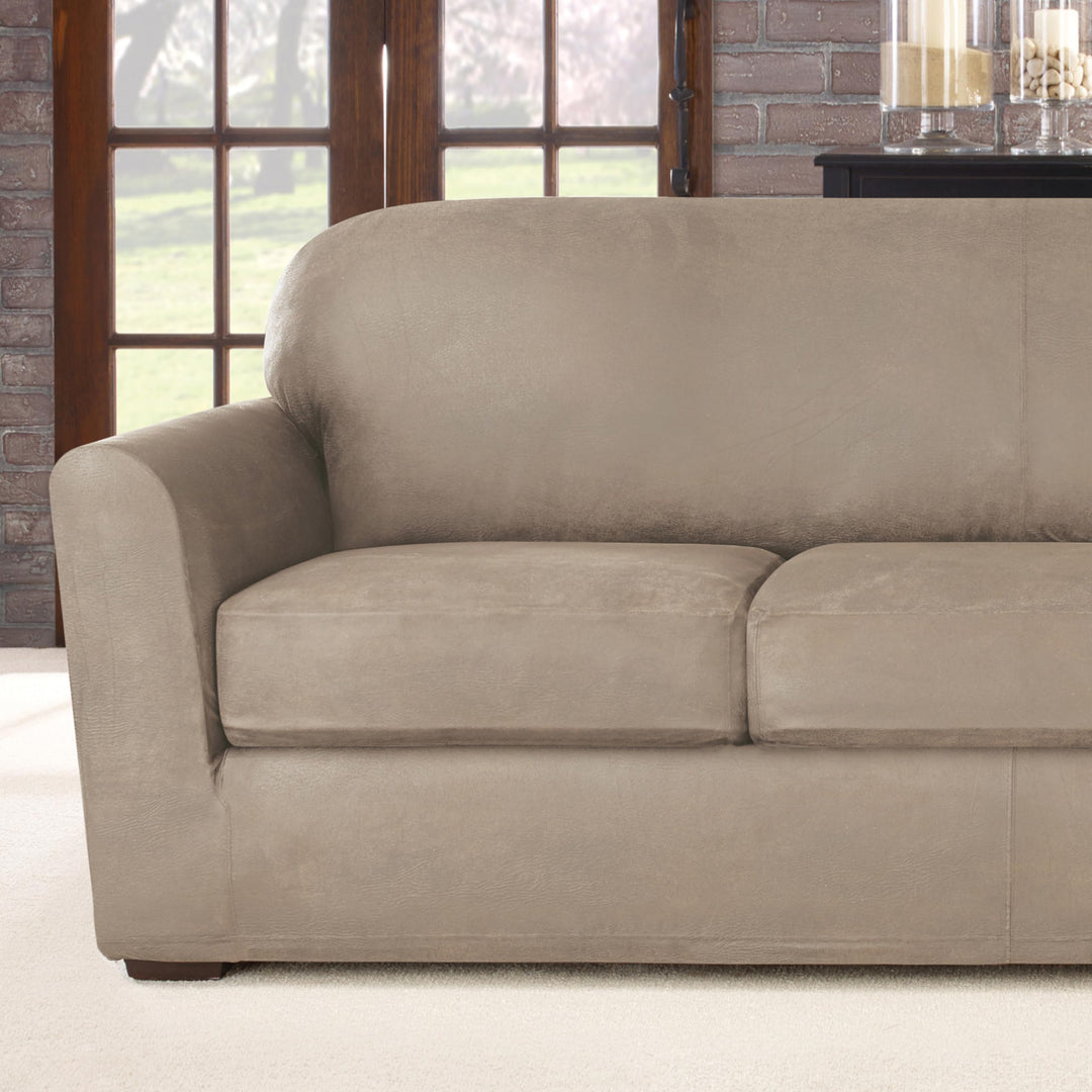 SureFit Ultimate Stretch Leather 4 PC Sofa Slipcover in Rustic Birch