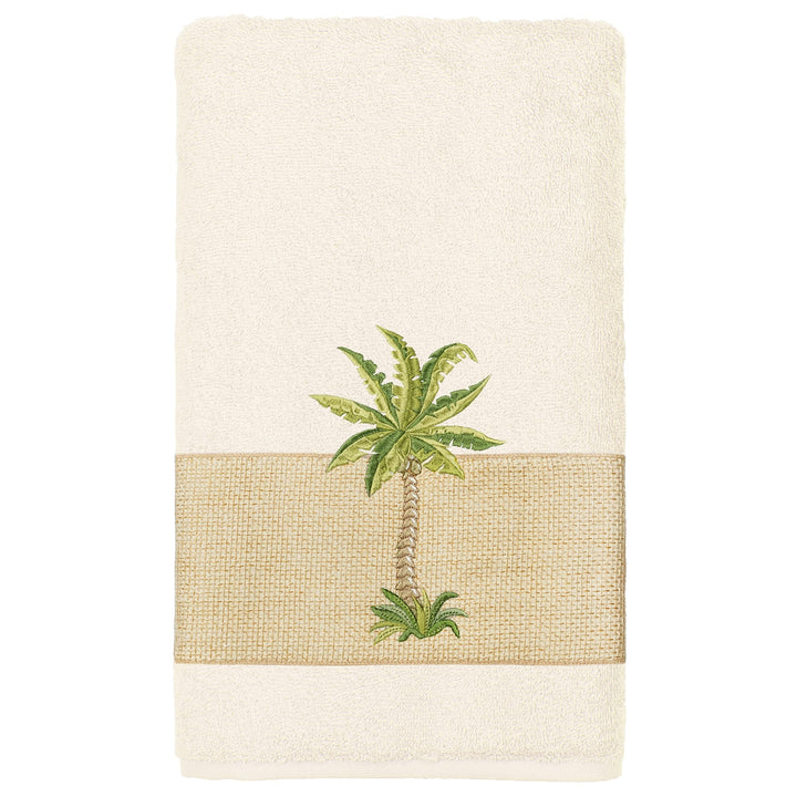 Authentic Hotel and Spa Turkish Cotton Palm Tree Embroidered Cream 8-Piece Towel - Diamond Home USA