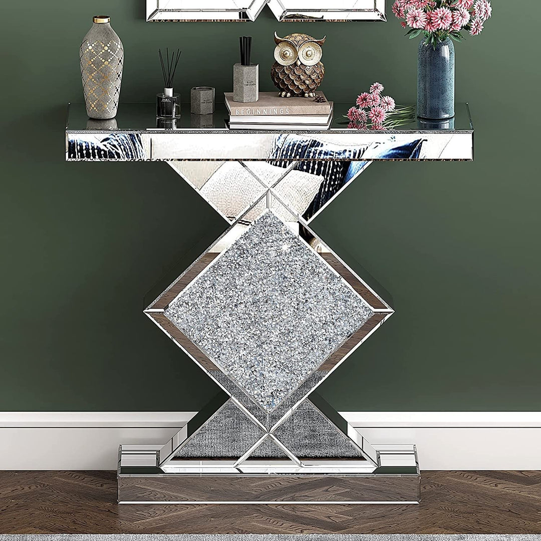 Contemporary Mirrored Console Table Silver Glam Rectangular Glass MDF Glossy