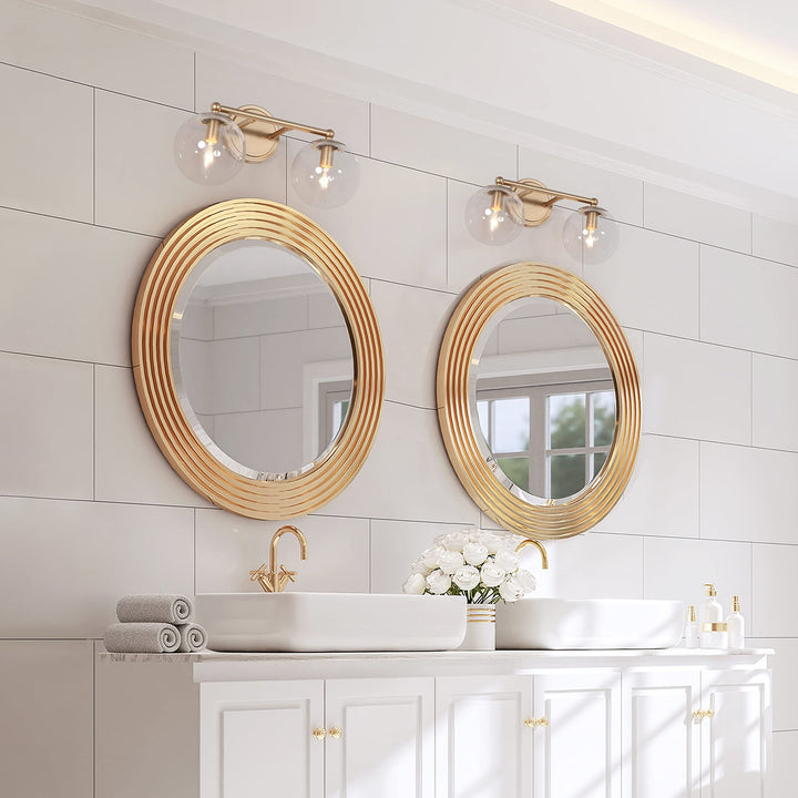 Modern Gold 2-light Bathroom Vanity Lights Globe Glass Orb Wall Sconces L 15"