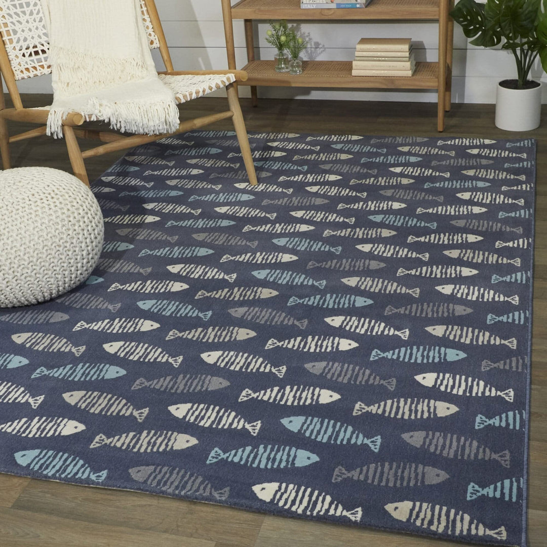 BALTA Friendly Fish Geometric Coastal Area Rug Blue 7'10" x 10' 8' x 10' Teal 7'10" x 10' - Blue