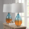 Blue Table Lamp (Set of 2) Orange Mid-Century Modern Contemporary Nickel