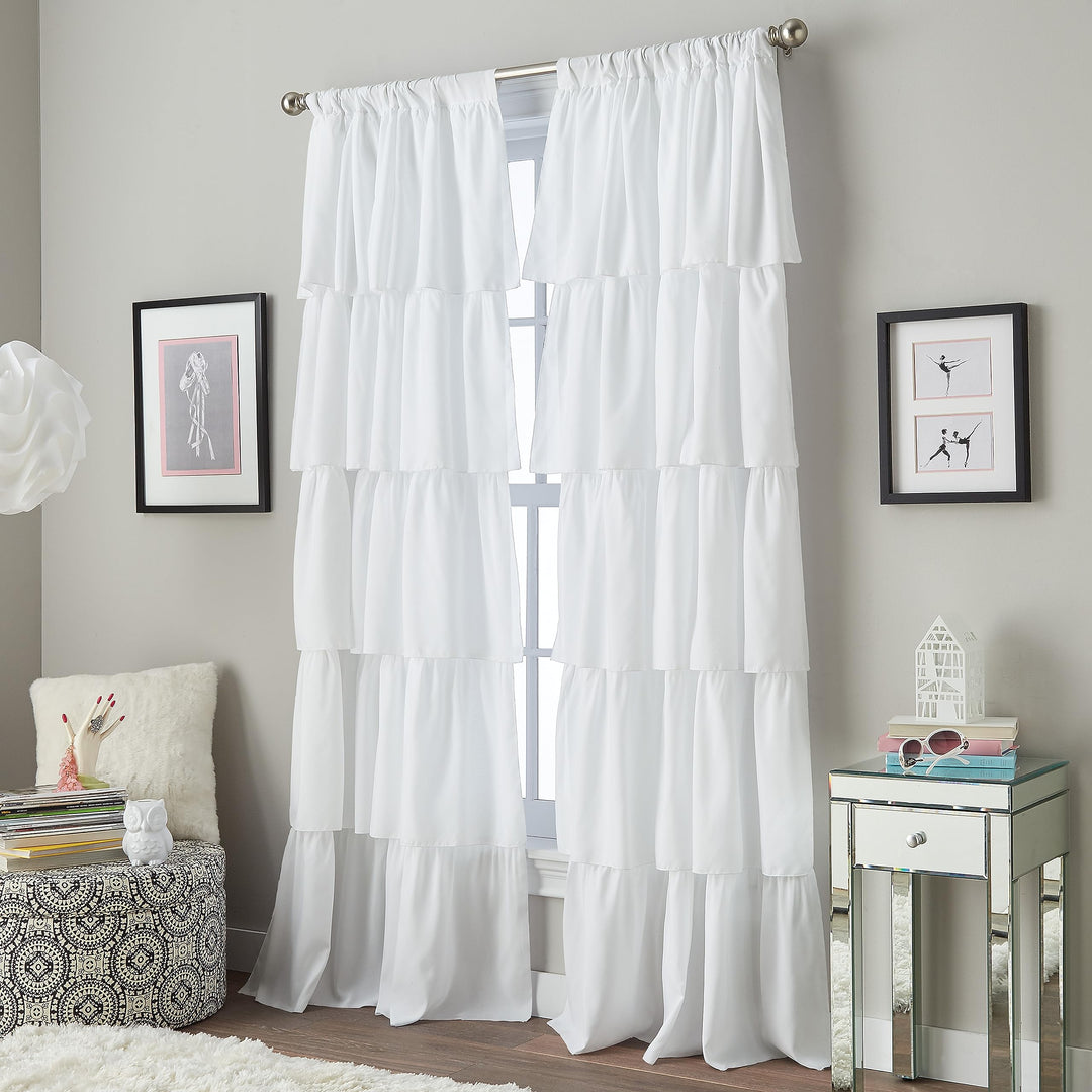 Curtainworks Flounced Ruffle Rod Pocket one Curtain Panel 63 in White 42 x 63 - 63 Inches - White