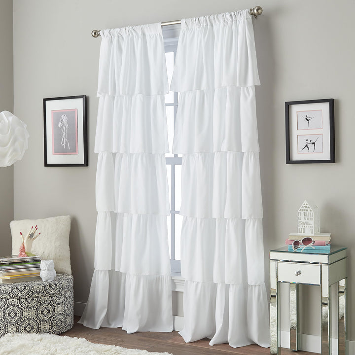 Curtainworks Flounced Ruffle Rod Pocket one Curtain Panel 63 in White 42 x 63 - 63 Inches - White