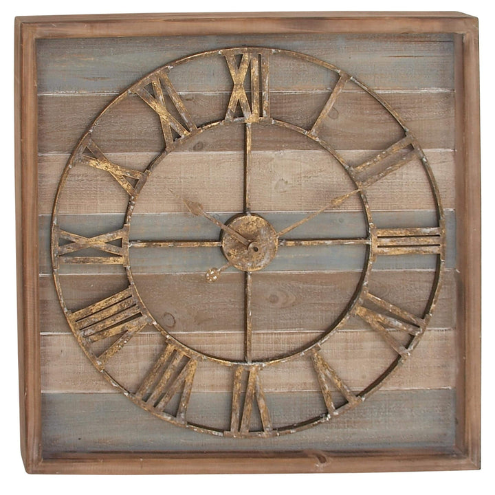 Jartop Wood Metal 30-inch X Wall Clock Brown Farmhouse Square Finish Roman