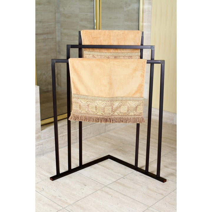 Oil Rubbed Bronze 3-Tier Iron Construction Corner Towel Rack Metal Finish