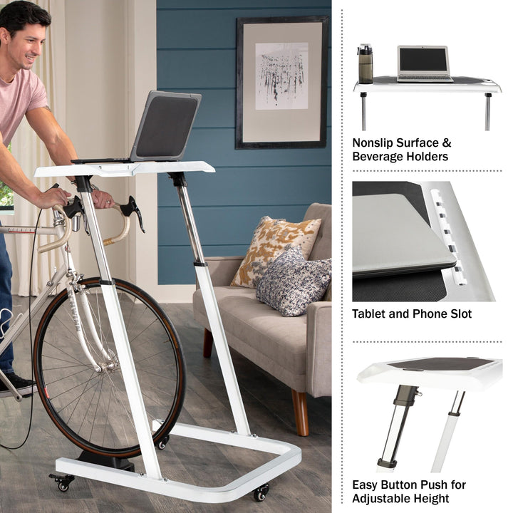 Bike Desk Rolling Laptop Cart For Stationary Or Trainer Adjustable Standing To