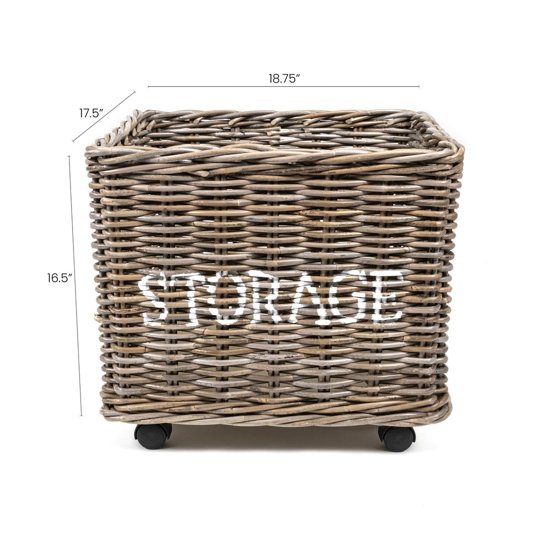 happimess BSK1001A Yael Coastal Hand-Woven STORAGE Rattan Basket with Wheels and