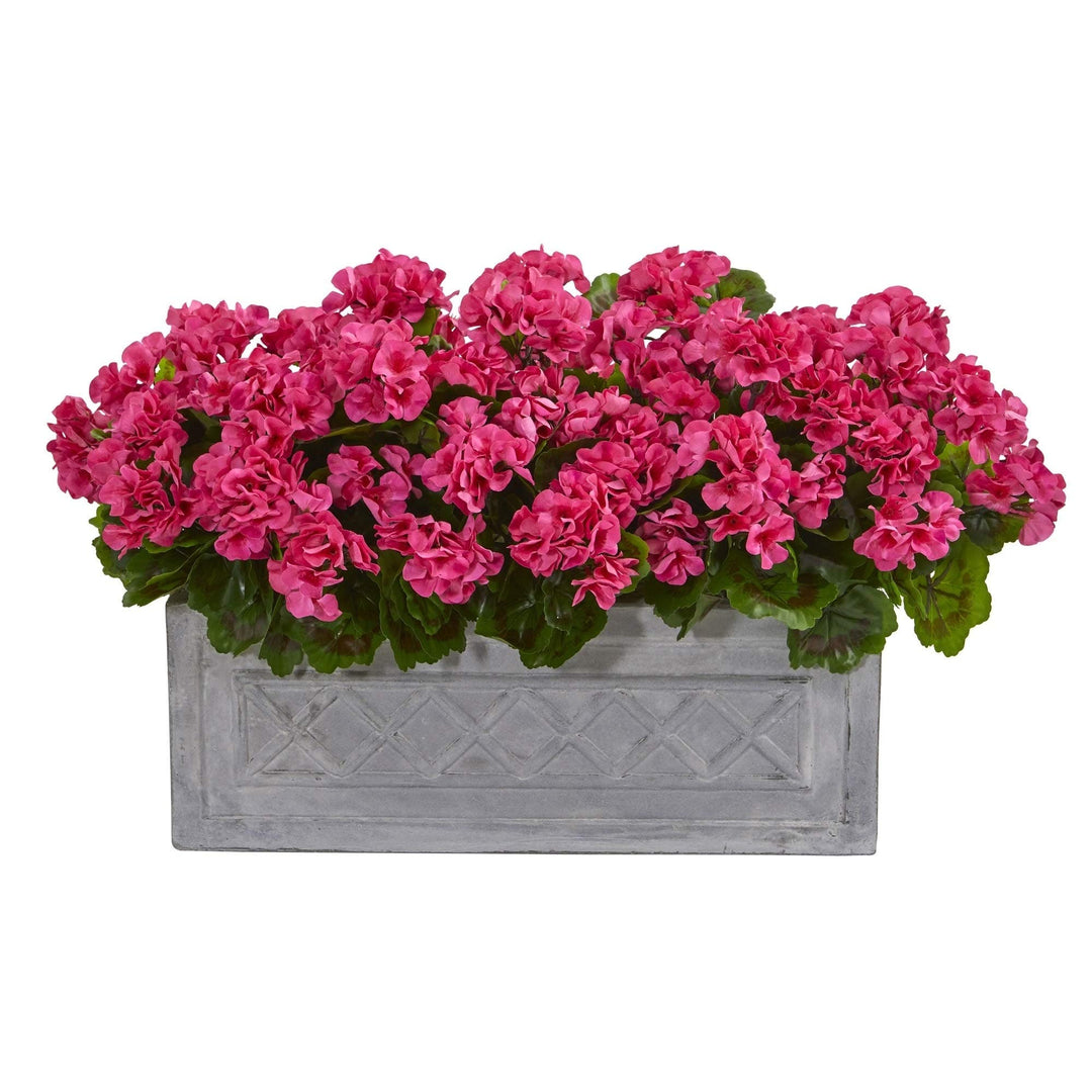 18" Geranium Artificial Plant in Stone Planter Uv Resistant (Indoor/Outdoor)