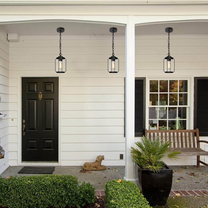 Black Outdoor Hanging Lights Lantern for Porch Hallway D6'' X H70'' Industrial