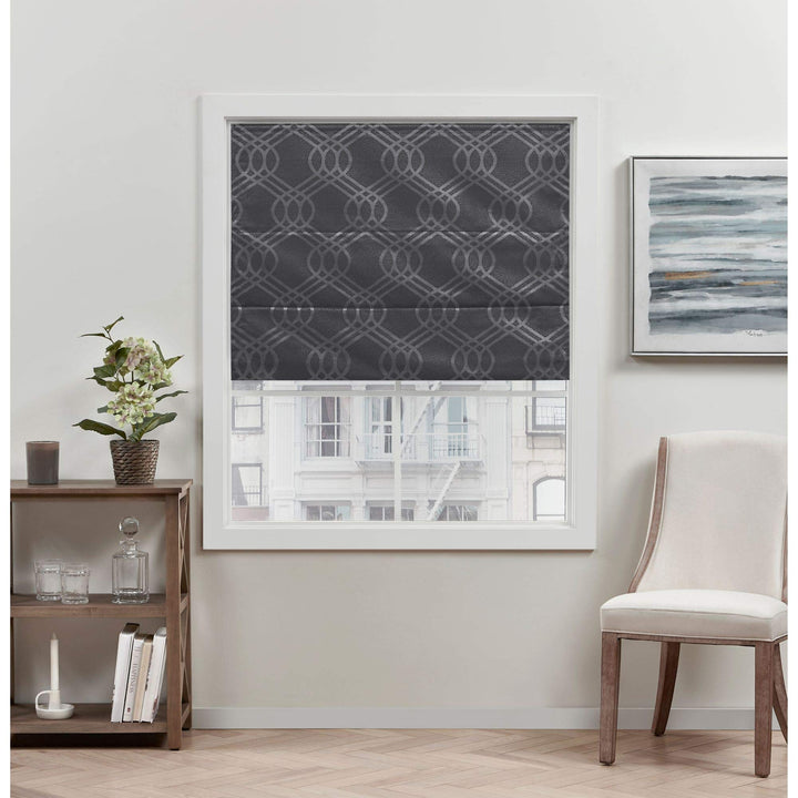 Exclusive Home Prague Trellis 100% Blackout Polyester Roman Shade 34"x64" Grey 1 34x64 - Grey