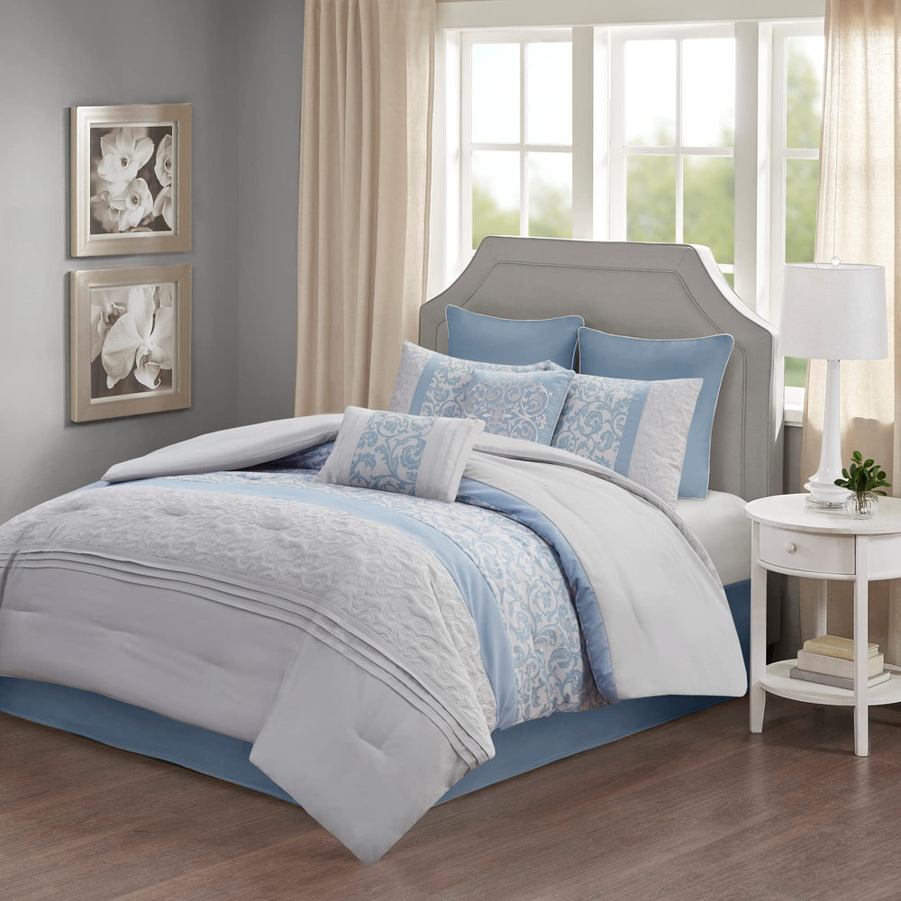 510 DESIGN Luxe Quilted Comforter Set Modern Transitional Design All Season Down Blue - Queen