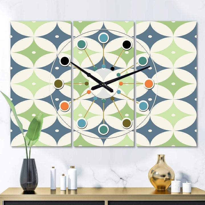 Retro Geometric Design V' Oversized Mid-Century Wall Clock - 3 Panels 36 in.