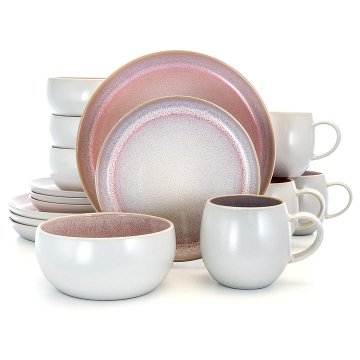 Retro Glaze 16 Piece Stoneware Dinnerware Set in Purple Solid Casual Round