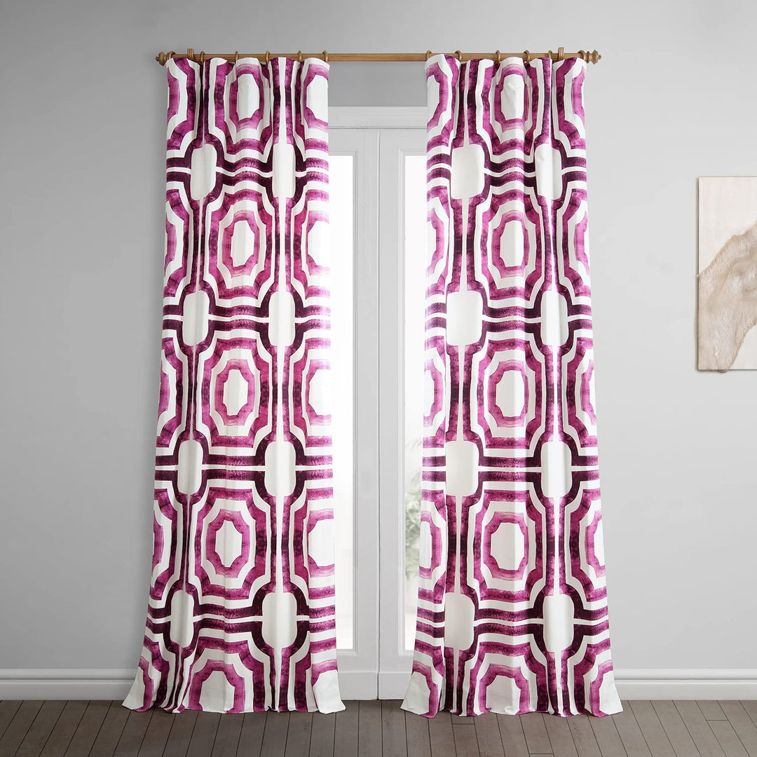 HPD Half Price Drapes Geometric Printed urtains 108 Inches Long Luxury otton 50 X 108 - Mecca Pink