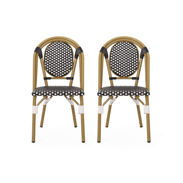 Christopher Knight Home lyn Outdoor French Bistro Chairs (Set of 2) Black + White + Bamboo Print Finish