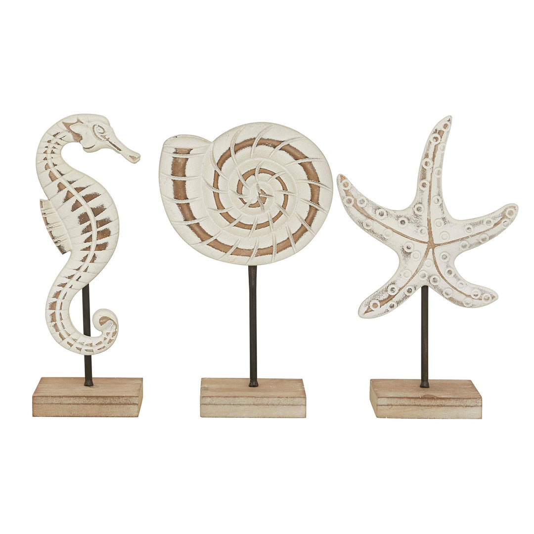 Small Wooden Sea Sculptures Set of 3 8 X 4 13 White Wood