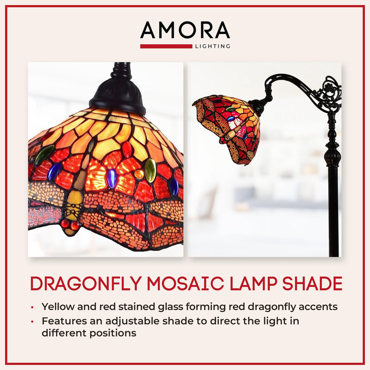 Amora Tiffany Style Floor Lamp Arched Adjustable 62" Tall Stained Glass Red - Diamond Home USA