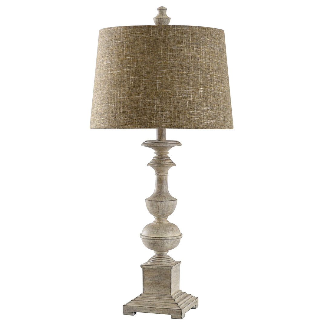 Distressed Off White Candlestick Footed Table Lamp Cream Transitional