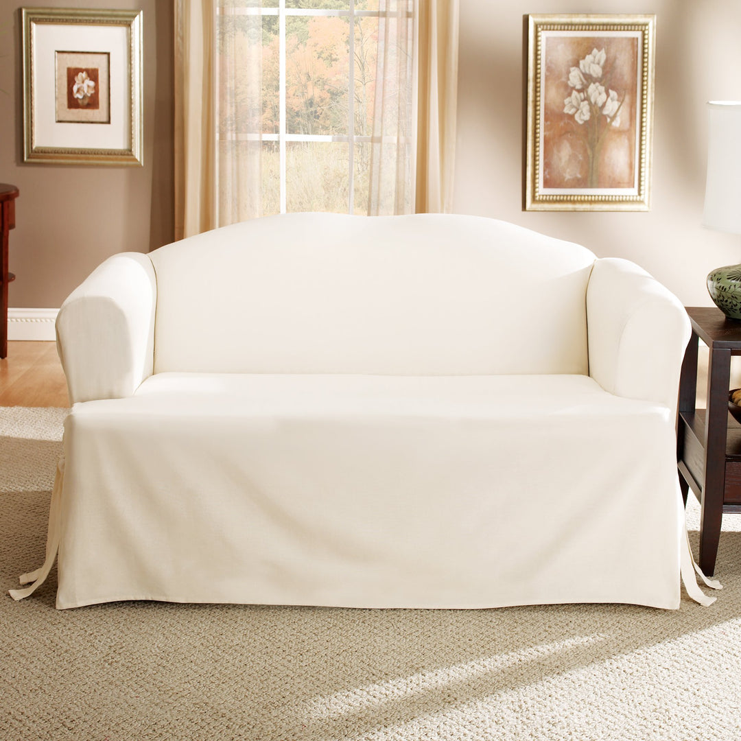 SureFit Cotton Duck Canvas T Cushion Loveseat Slipcovers Loveseat Cover Cotton Natural