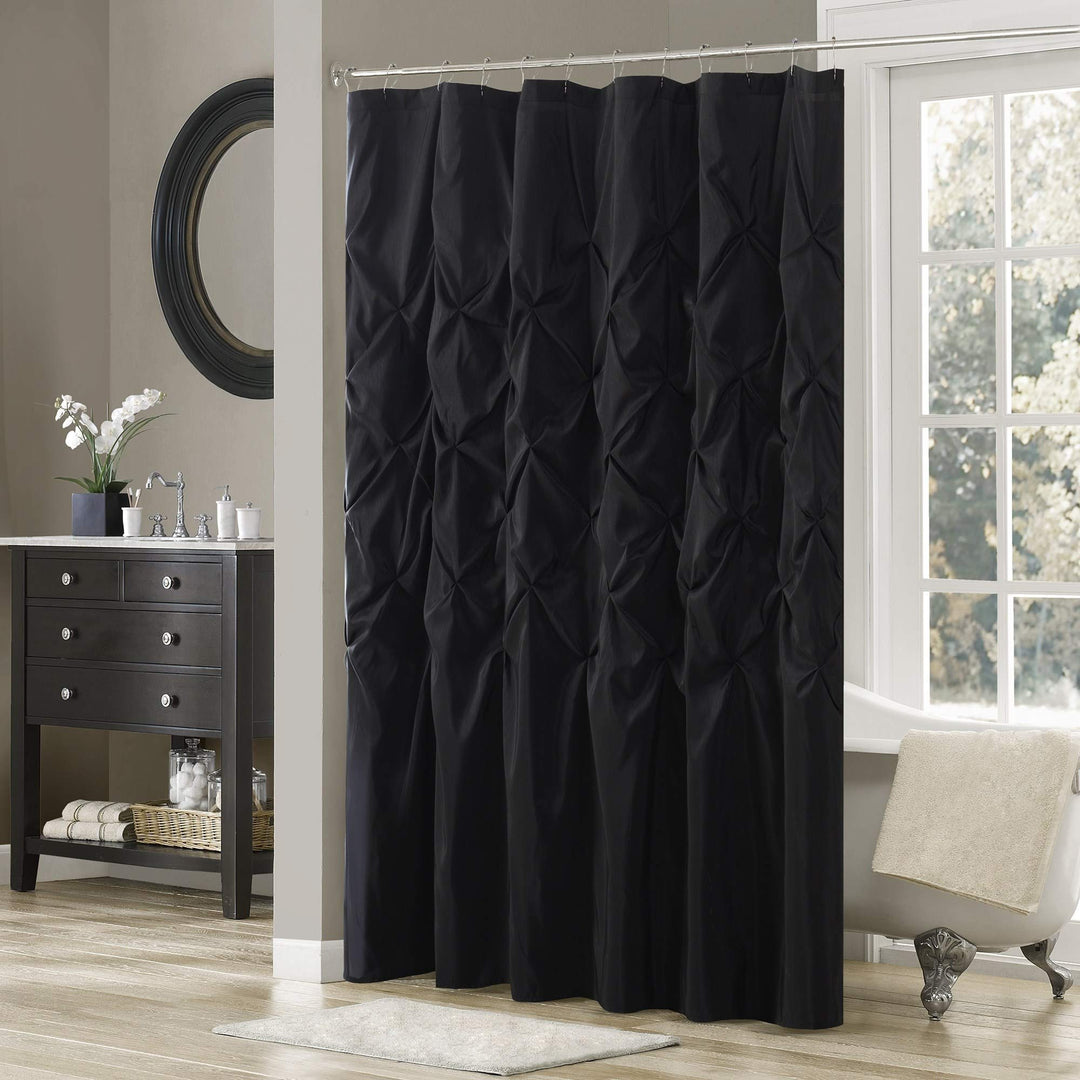 72"x72" Black Pintuck Pattern Shower urtain Solid olor Pinch Pleated Bathtub 72x72" - Black