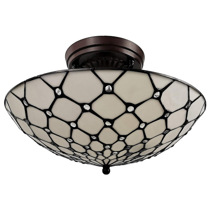 Tiffany Style Ceiling Fixture Lamp Jeweled 16" Wide 2 Light Stained Glass