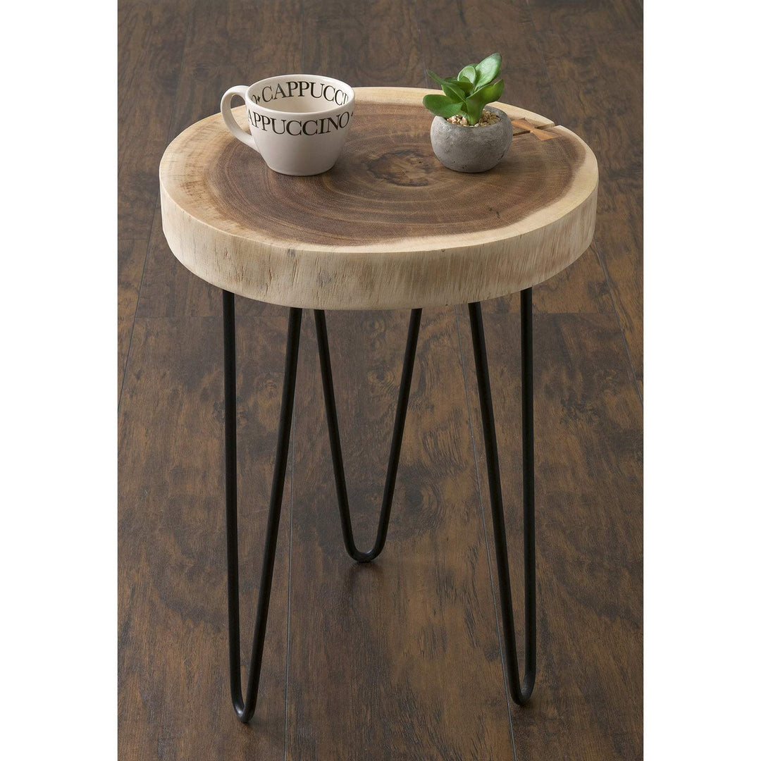 Brown Teakwood Round Accent Table Rustic Teak Wood Metal Finish Natural Includes Small - Natural