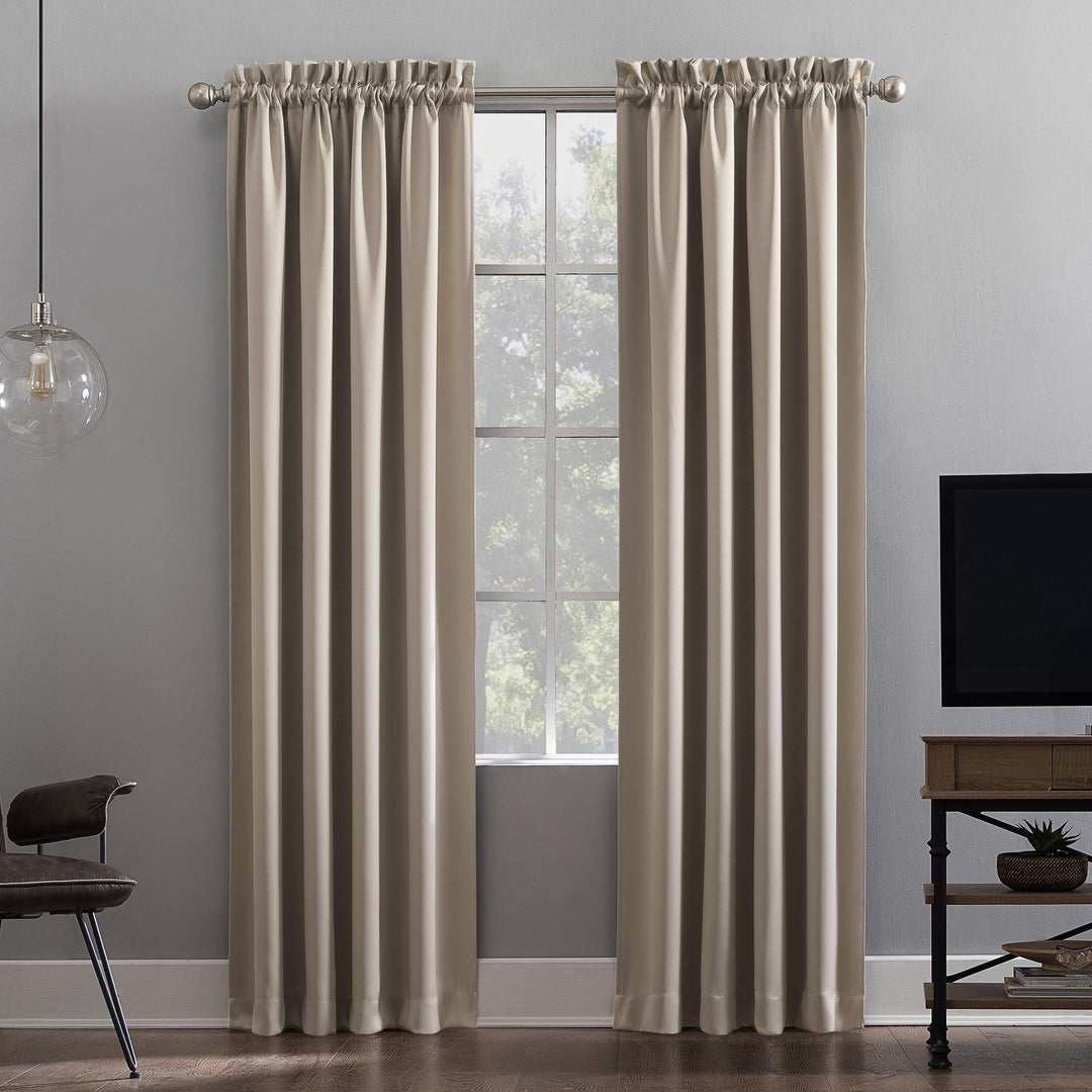 Sun Zero - 52468 Oslo Theater Grade Extreme 100% Blackout Rod Pocket Curtain 52 x 63 - Stone