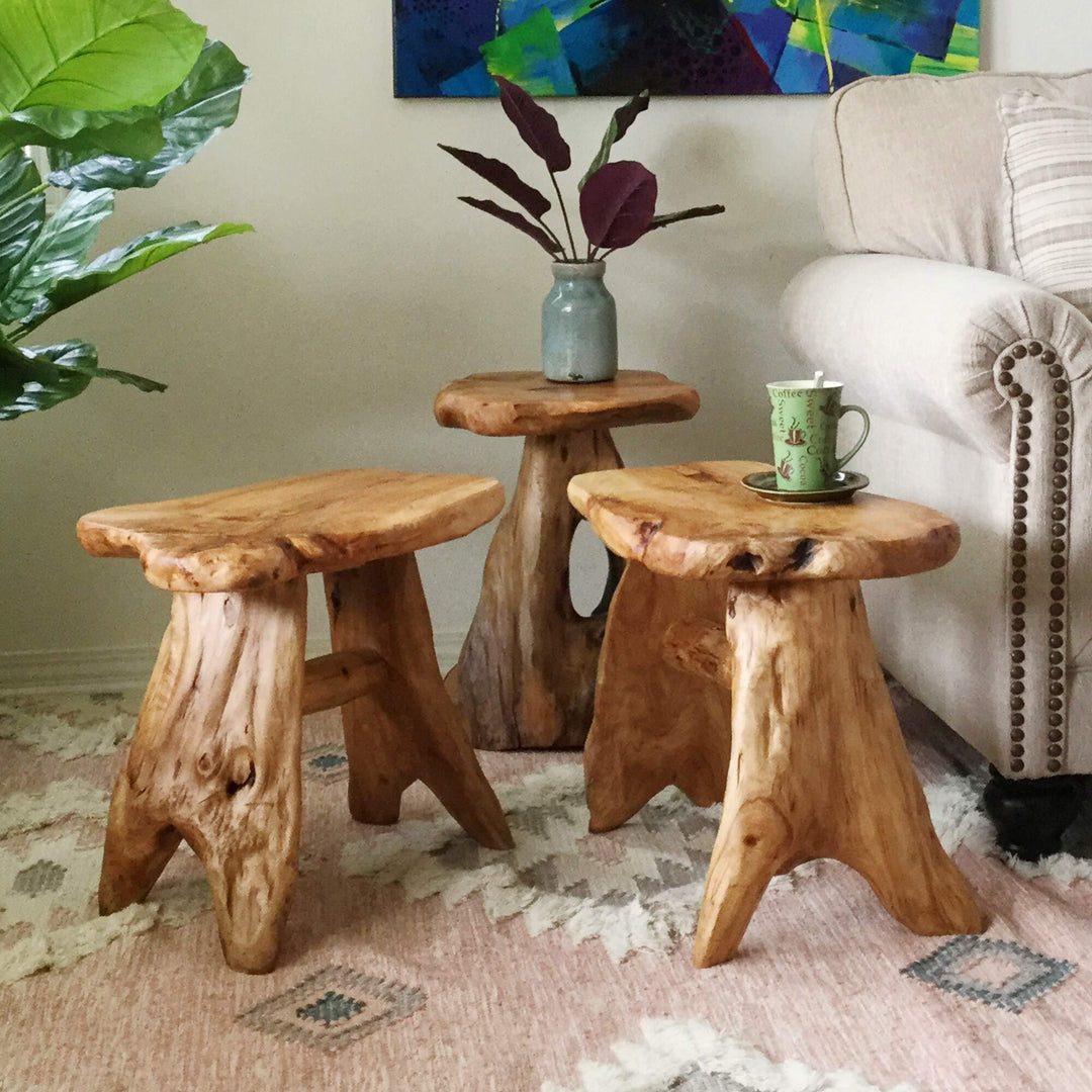 Cedar Roots Natural Flower Stand Reclaimed Woods End Table Finish Wood